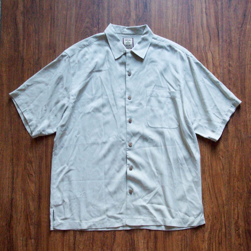 Tommy Bahama Silk Shirt Beige Khaki Size Medium